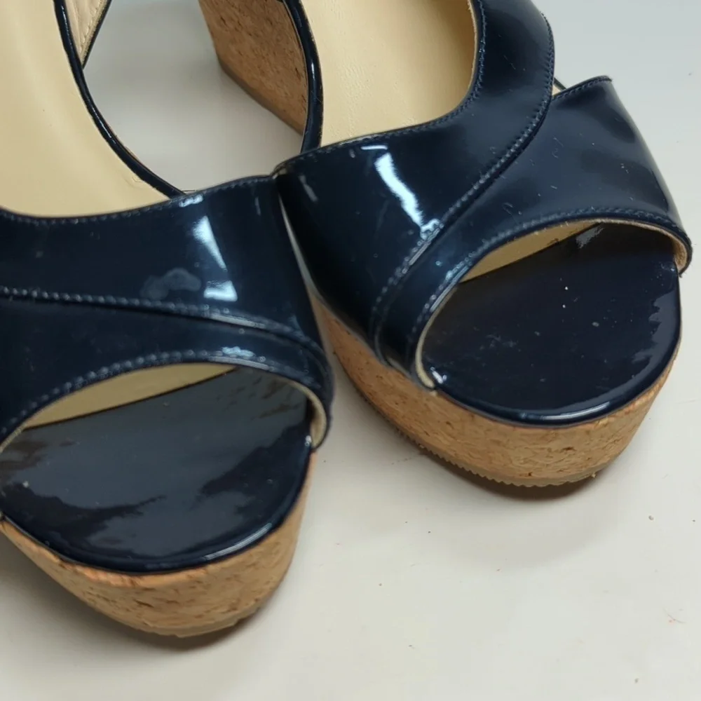 L.K. Bennett Adelia swingback cork wedge platform shoes women size 9.5 EU 40